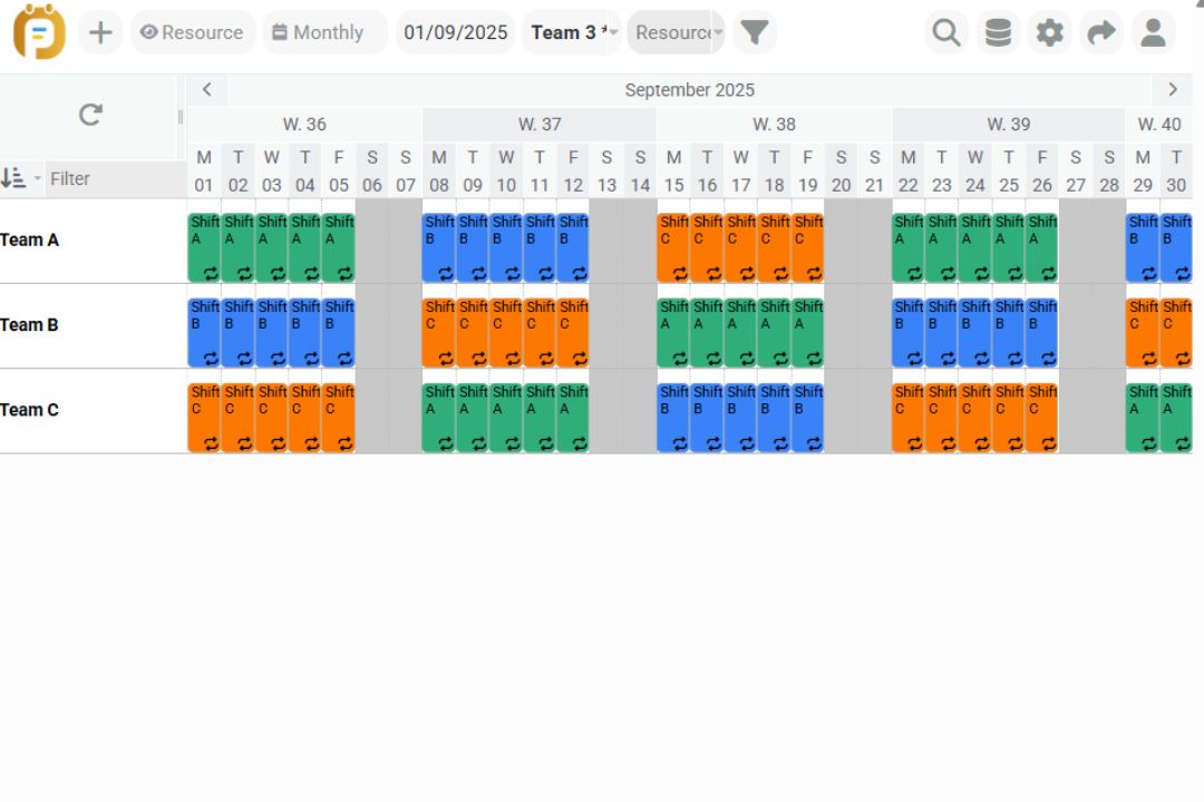 PlanningPME drieploegenrooster sjabloon