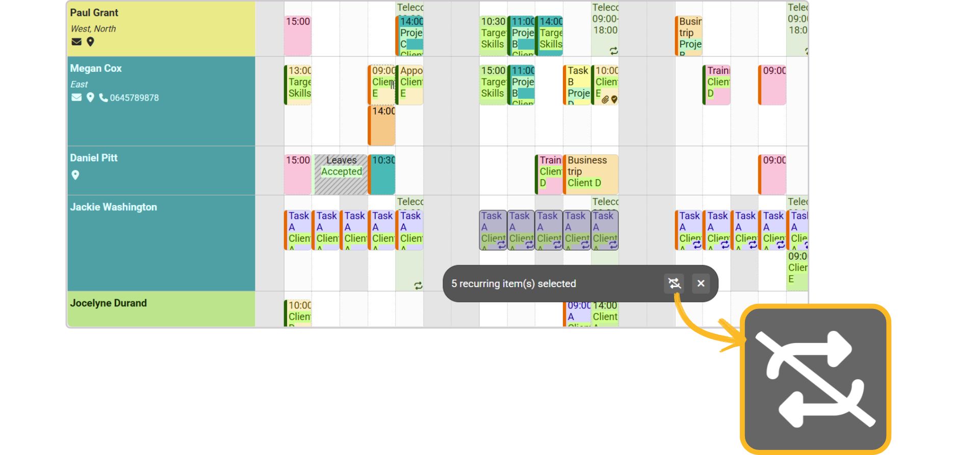 Verwijder de herhaling van een set boekingen in de planning